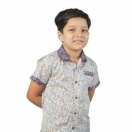 "Flower All Over Print  Boys' Short Sleeve Shirt Contrast Collar "